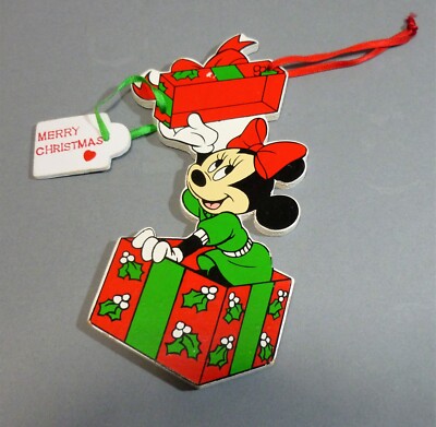 VINTAGE DISNEY Kurt Adler Holz MINNIE MOUSE MERRY CHRISTMAS Ornament 1990 XMAS