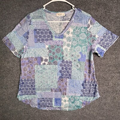 Jess & Jane Top V Neck Size Large Multicolor Crushed