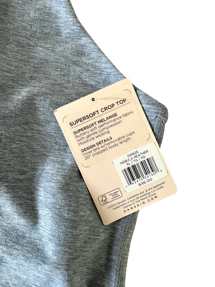 Top corto Danskin para mujer súper suave melange con sujetador interior talla XL nebulosa brezo Foto 4 de 4