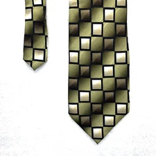 Bergamo New York Green Brown Pattern Men’s Necktie 3.75”x 61” Handmade Pure Silk