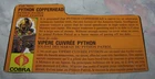 Vintage 1989 G.I. Joe Cobra Python Patrol Copperhead File Card Only, Canadian