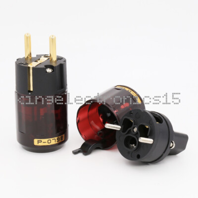 1 Pair P-079E+C079 24k Gold-Plated EU Power Plug ac power cord plugs ...