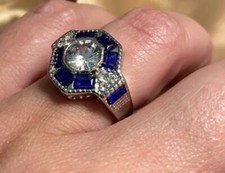 US SELLER DAZZLING BLUE  White SAPPHIRE SIMULATED GEM WOMEN RING SIZE 6.5 RING