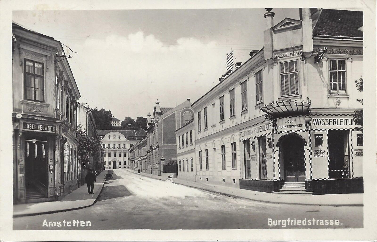 NÖ: Gruß a. Amstetten Burgfriedstrasse 1938 Fotokarte Hopferwieser Wasserleitung