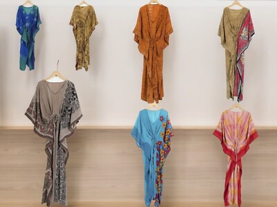 silk kimono kaftan dress Slipper Orchid Print Silk Kimono Dress in Brown