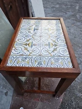 Vintage Mid Century Modern Reclaimed  English Tile Top Side Table WITH HISTORY 