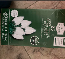 New Holiday Time 25ct Cool White Super Bright C7 Lights 14FT Long