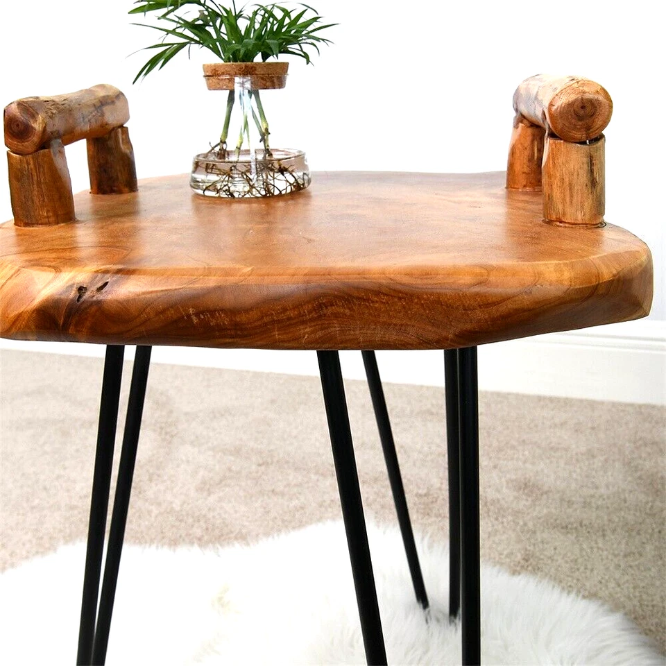 Mesa Bandeja de Servicio de Cedro GREENAGE, Mesa de Extremo de Borde Natural 15" x 15" x 23.5" de Alto Foto 4 de 4