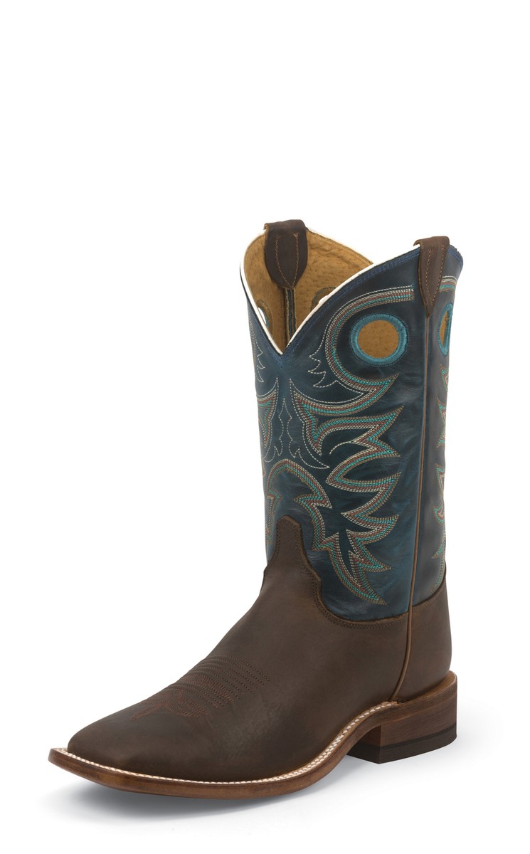 Justin Mens Dark Blue Leather Western Boots 11in Bent Rail Rough