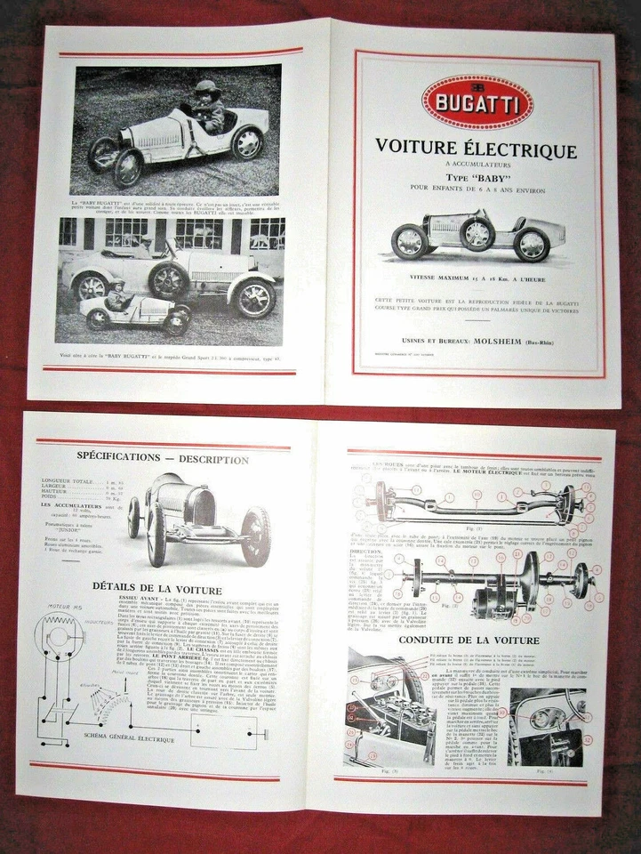 Dépliant BUGATTI   Type " BABY "  Voiture électrique à accumulateurs / REPRINT - Bild 1 von 1