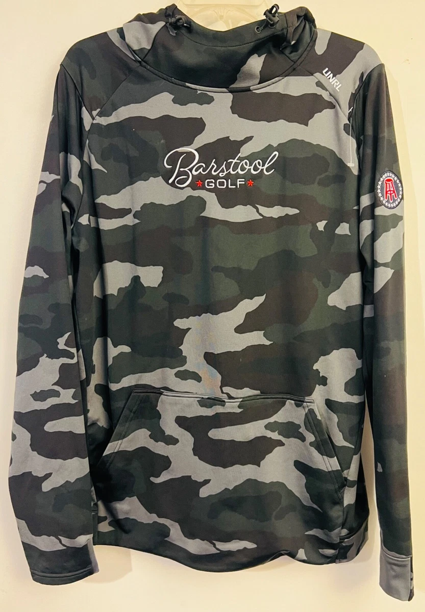 UNRL Barstool Golf Collab Hoodie Sweatshirt Mens Size Large Black Gray Camo RARE
