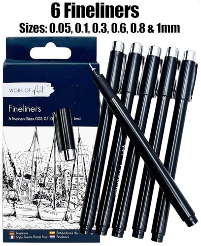 6 Black Fineliners Pens Fine Line Pen Fine Liner Drawing Black Pigment Ink Set