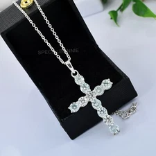RARE 11 Ct Certified White Diamond Cross Pendant, Unisex Gift.Great luster-VIDEO
