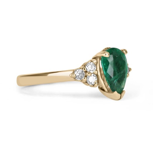 1.25tcw Dark Green Pear Emerald & Diamond Cluster Anniversary Promise Ring 14K - 第 2/8 張圖片