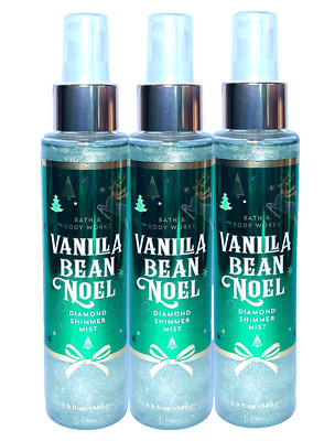 3 BATH & BODY WORKS VANILLA BEAN NOEL DIAMOND SHIMMER MIST 4.9 FL OZ NEW