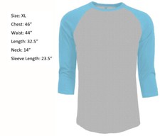 3/4 Sleeve Plain T-Shirt Baseball Raglan Jersey Men's Tee Gray Light Blue XL