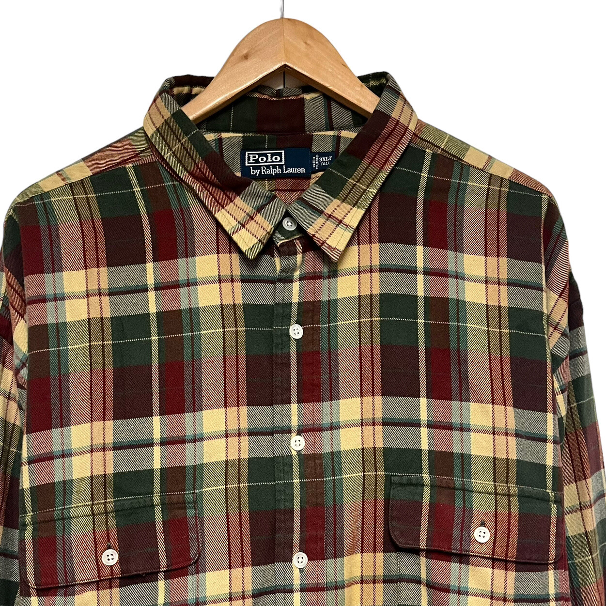 Polo Ralph Lauren Men's Flannel Shirt Red/Green Plaid Leather Elbow