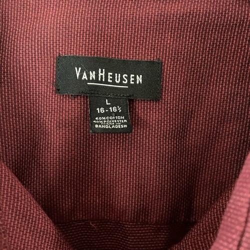 VanHeusen Men's Large Burgundy Long Sleeve Button Up Shirt - Picture 3 of 9