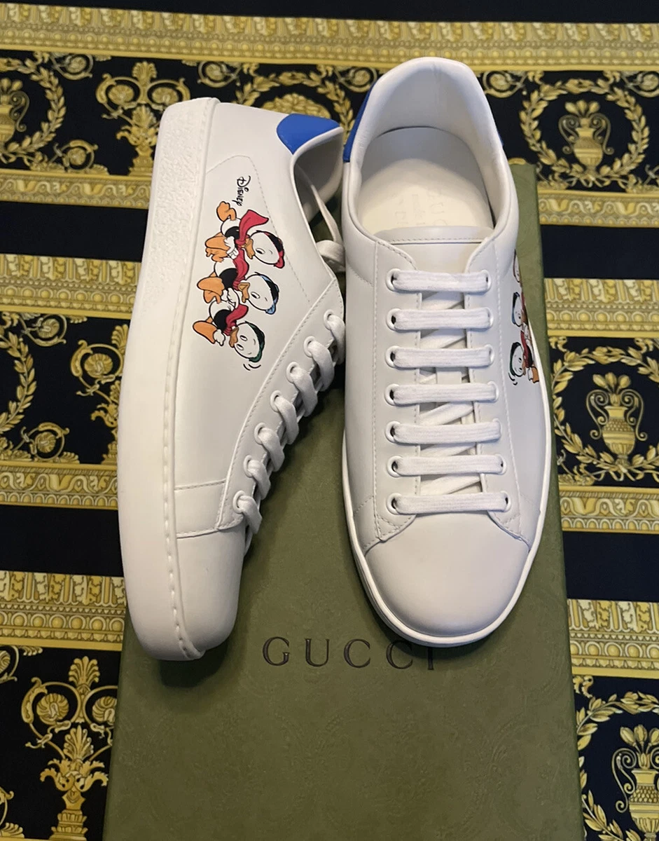 Gucci Disney Collaboration Donald Duck Sneakers Size 6.5 White/Green/Red 649399 Leather Rubber