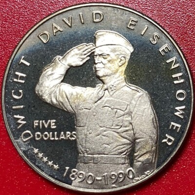 1990 MARSHALL ISLANDS $5 DWIGHT EISENHOWER ''IKE'' SALUTING 39mm CROWN (no silver)