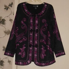 ANTTHONY Original Embroidered Black Jacket Blazer Boho Bohemian Hippie Size XL