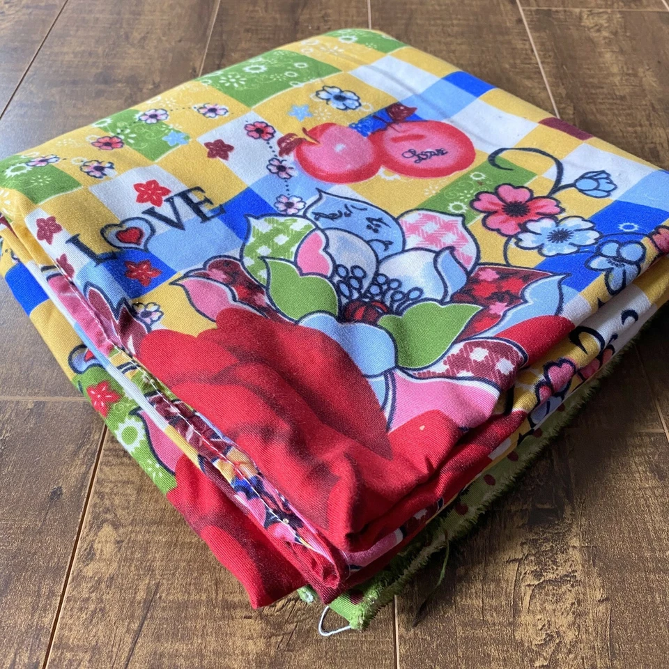 Red Roses Hearts Love Yellow Gingham Polka Dots Soft Fabric 86 x 86 - Image 2 of 4