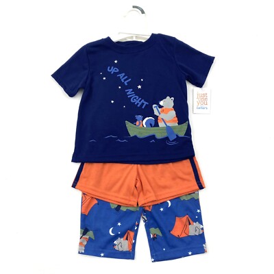 Carter's Sleepwear Boys Size 18M Pajama 3 PC Set 'Up All Night' Blue/Orange