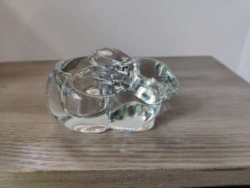 Vtg Sleeping Bunny Rabbit Clear Glass Votive/Tealight Candle Holder - Picture 2 of 12