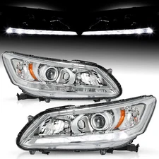 For 2013 2014 2015 Honda Accord 4Dr Chrome w/ LED DRL Headlights Headlamps