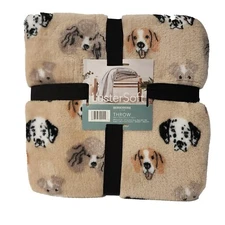 Berkshire LusterSoft Dog Print Throw Blanket 50" x 70"  Super Soft, Cozy