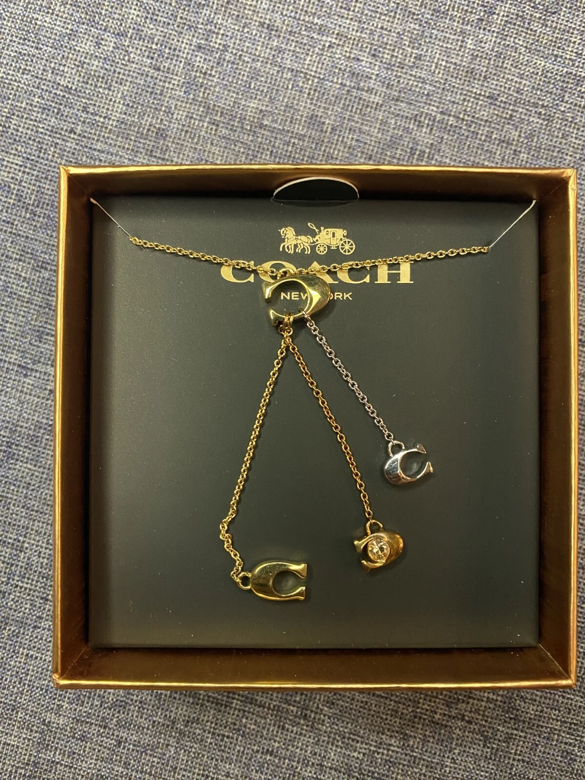 Collana Coach Tripla Firma C Tricolore STN LRT Nuova con Scatola F86780