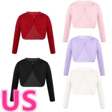 Kids Girls Knitted Cardigan Long Sleeve Open Front Bolero Shrug Sweater Coats