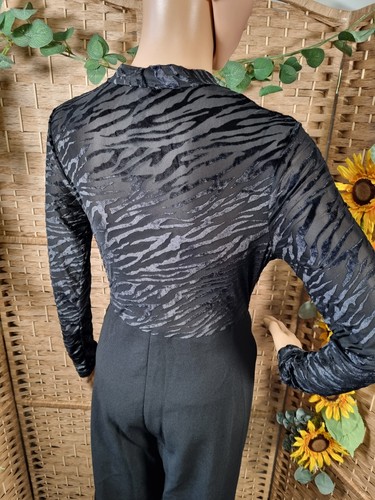 Tuta By Swan Paris nera scollo a V profondo occasione taglia large 12 stampa tigre top - Foto 8 di 13
