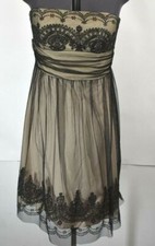 Davids Bridal Womens Sleeveless Square Neck Zip Back Tan & Black Lace Dress 12