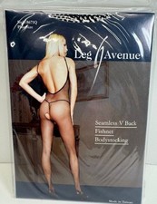 Leg Ave Seamless V Back FISHNET Bodystocking Plus Size 8671Q