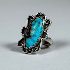Long turquoise ring Navajo Size 6us Sterling Silver Women's 7.76g vintage