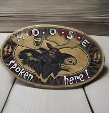 Moose Spoken Here! Jon Q. Wright Oval Wood Moose Art Sign Woodland Animal 10×16