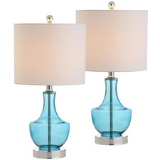 Jonathan Y 20 Amalfi Blue Glass Mini Table Lamp Modern Bedside Lamp For Bedroom