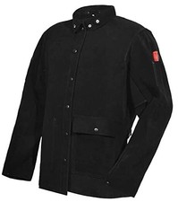 Leather Welding Jacket, Heavy Duty FR Split Cowhide Leather Work Medium Black
