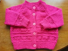 New Hand Knitted Cardigan Chest 20" Age 6-12 Months Cerise
