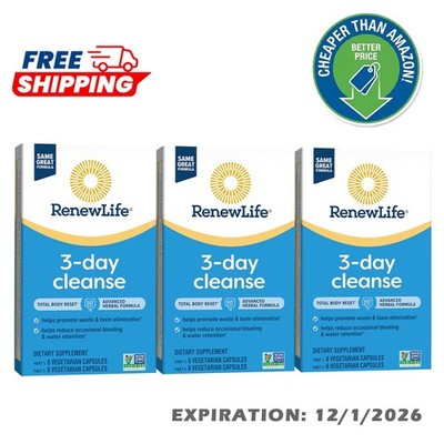 Renew Life | 3 Day Cleanse Total Body Reset | (3 PACK) 12/1/2026 Expiration