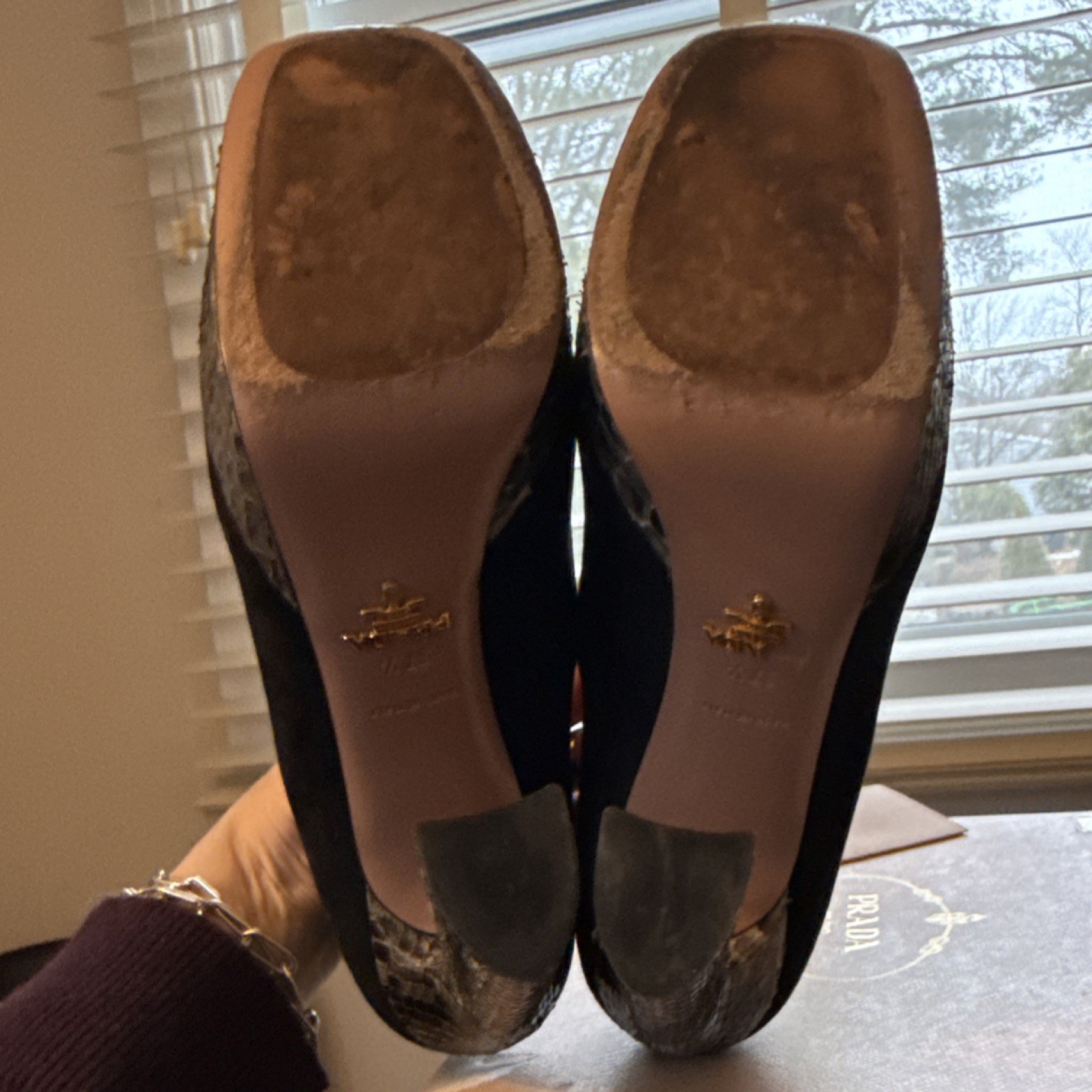 PRADA Black Suede Python Platform Block Heel Pump… - image 5