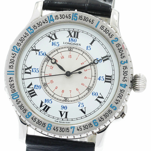 Longines Lindbergh Hour Angle Watch 38mm SS Case Leather Band Silver Dial