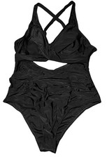 NWT Women s Black One Piece Swimsuit Size Large Cutout Ruched Criss Cross