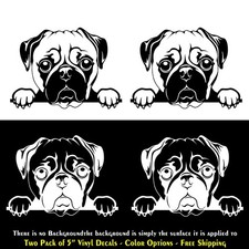 Pug Peeking Two Pack of Vinyl Decals Car Mirror Window Laptop Tablet Tumbler Mug
