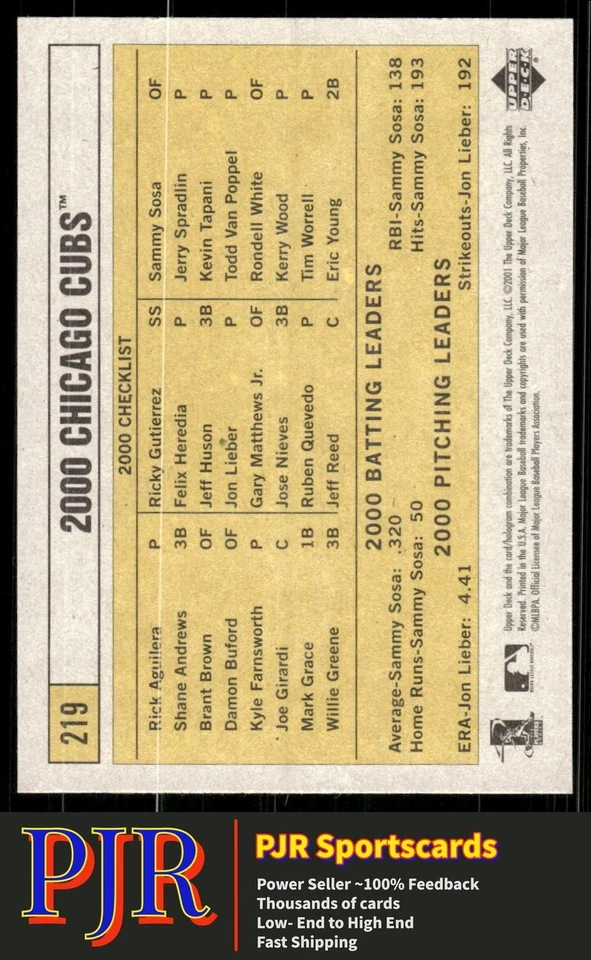 Chicago Cubs 2001 Upper Deck Vintage #219 Chicago Cubs - Image 2 of 2