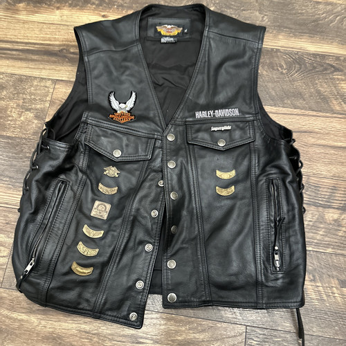 Harley-Davidson Leather Vest with Patches and Pins Size XL Mens Made In Usa - Picture 6 of 14