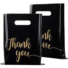 100 Pack Black Thank You Shopping Bags for Small Business 9x12
