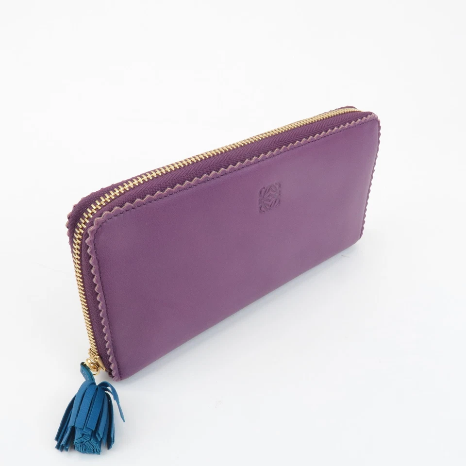 Auténtica Cartera Larga LOEWE Anagrama Cuero Redonda Cremallera Púrpura Dorado HDW Usada Envío Gratis Foto 4 de 4
