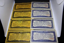 Eight vintage P&C Food Market Purchase Certificates - 4 50c & 4 10c